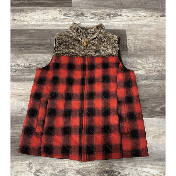 Simply Southern Buffalo Plaid Fur Vest Large - Picture 1 of 7